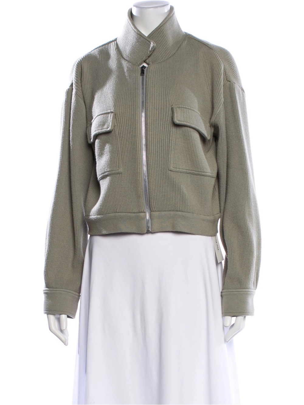 Jonathan Simkhai Olive Sage Ribbed Cropped Bomber Jacket